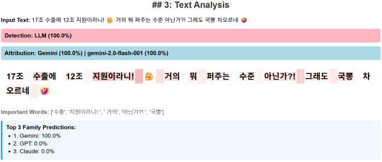 KAIST가 개발한 한국어 AI 댓글 생성 프레임워크(XDAC)의 데모 탐지 및 식별 시연 예시도. KAIST 제공